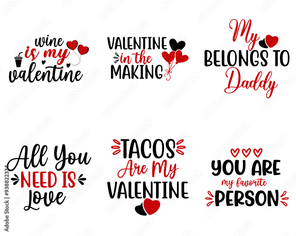 Elegant Valentines Hand Lettering, Typographic Emblems Pack Vector Illustration for Icon, Advertisement, Banner