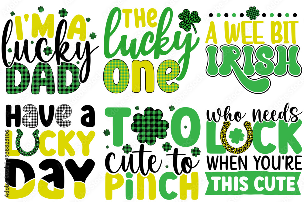Naklejka premium Colourful St Patricks Day Typography, Calligraphy Pack Vector Illustration for T-Shirt Design, Advertising, Mug Design