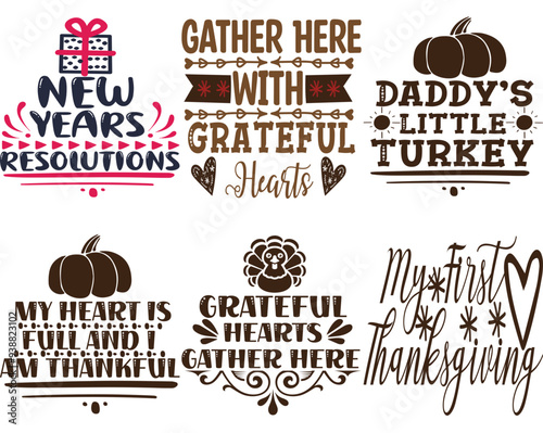 Elegant Thanksgiving Big Typographic Emblems, Typography Bundle Vector Illustration for Logo, Printable, Infographic photo