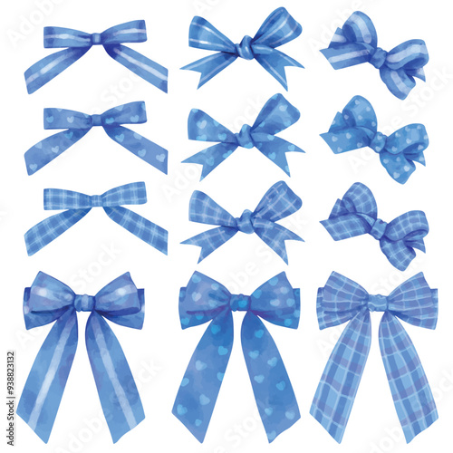 Bows elements vector set isolated on white in watercolor stye