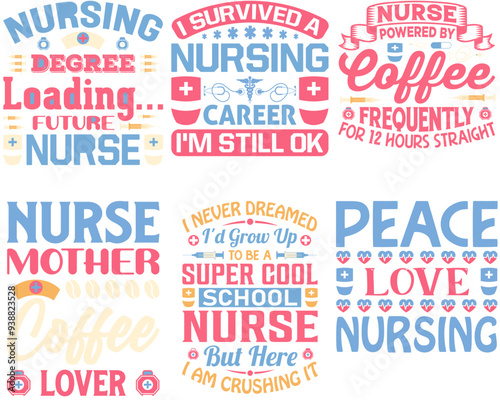 Minimal Nurse Calligraphic Lettering, Typographic Emblems Bundle Vector Illustration for Packaging, Logo, Label