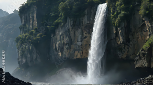 a large waterfall that is flowing down the side of a mountain