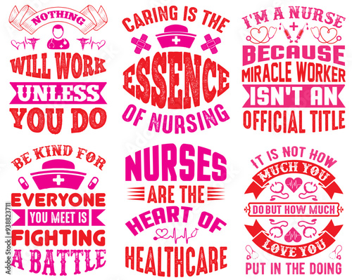 Decorative Nurse Hand Lettering, Inscriptions Set Vector Illustration for Logo, Sticker, Stationery