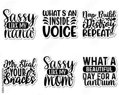 Minimal Kids Inscriptions, Typographic Emblems Collection Vector Illustration for Infographic, Flyer, Magazine