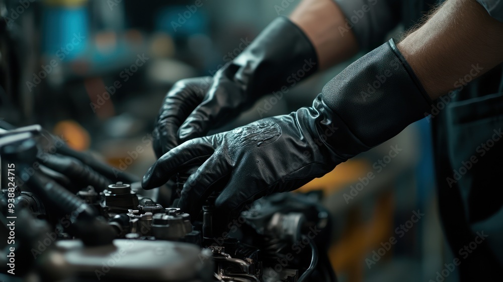 Mechanic working on car engine Mechanic working on car engine