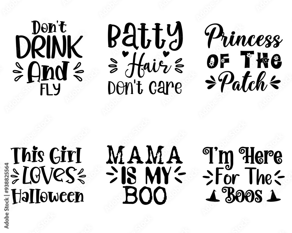 Fototapeta premium Minimalist Halloween Phrases, Trendy Retro Style Illustration Collection Vector Illustration for Announcement, Packaging, Book Cover