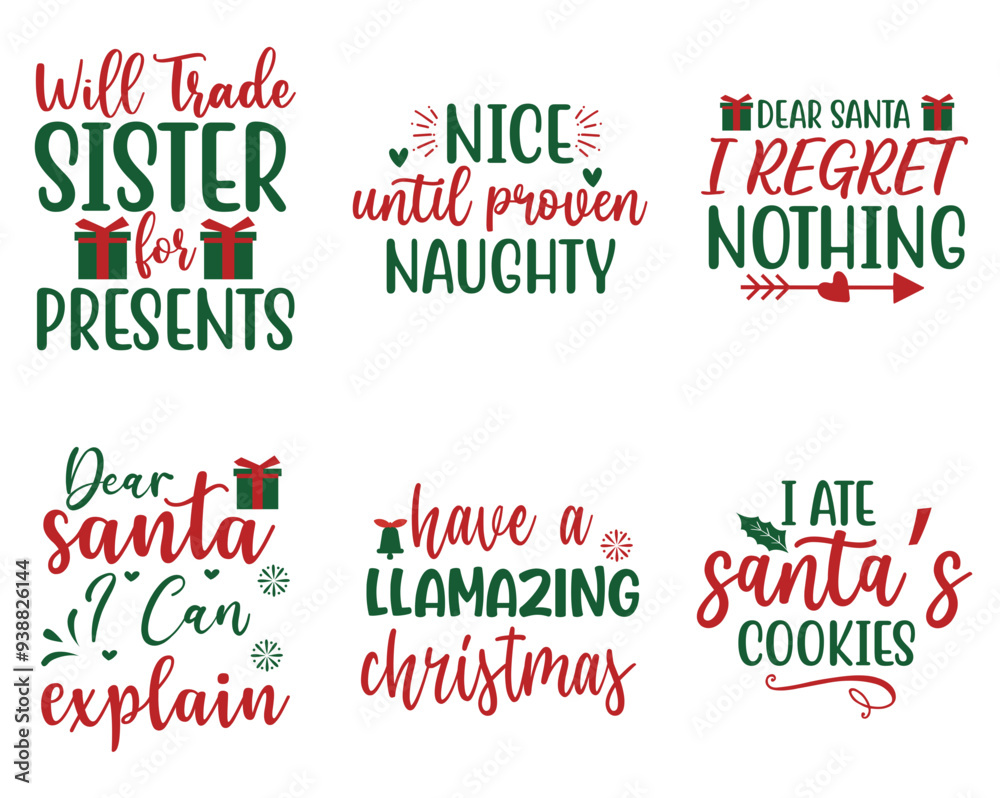 Minimalist Funny Christmas Hand Lettering, Typography Bundle Vector Illustration for Stationery, Flyer, Decal Minimalist Funny Christmas Hand Lettering, Typography Bundle Vector Illustration for Stationery, Flyer, Decal