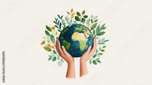 hands holding the earth surrounded by leaves