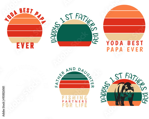 Classic Fathers Day Inscriptions, Typographic Emblems Set Vector Illustration for Banner, Printable, Packaging