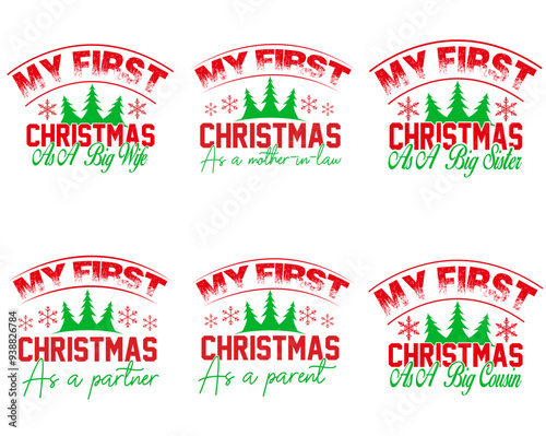 Modern Christmas Calligraphic Lettering, Invitation Set Vector Illustration for Banner, Label, Vouchers