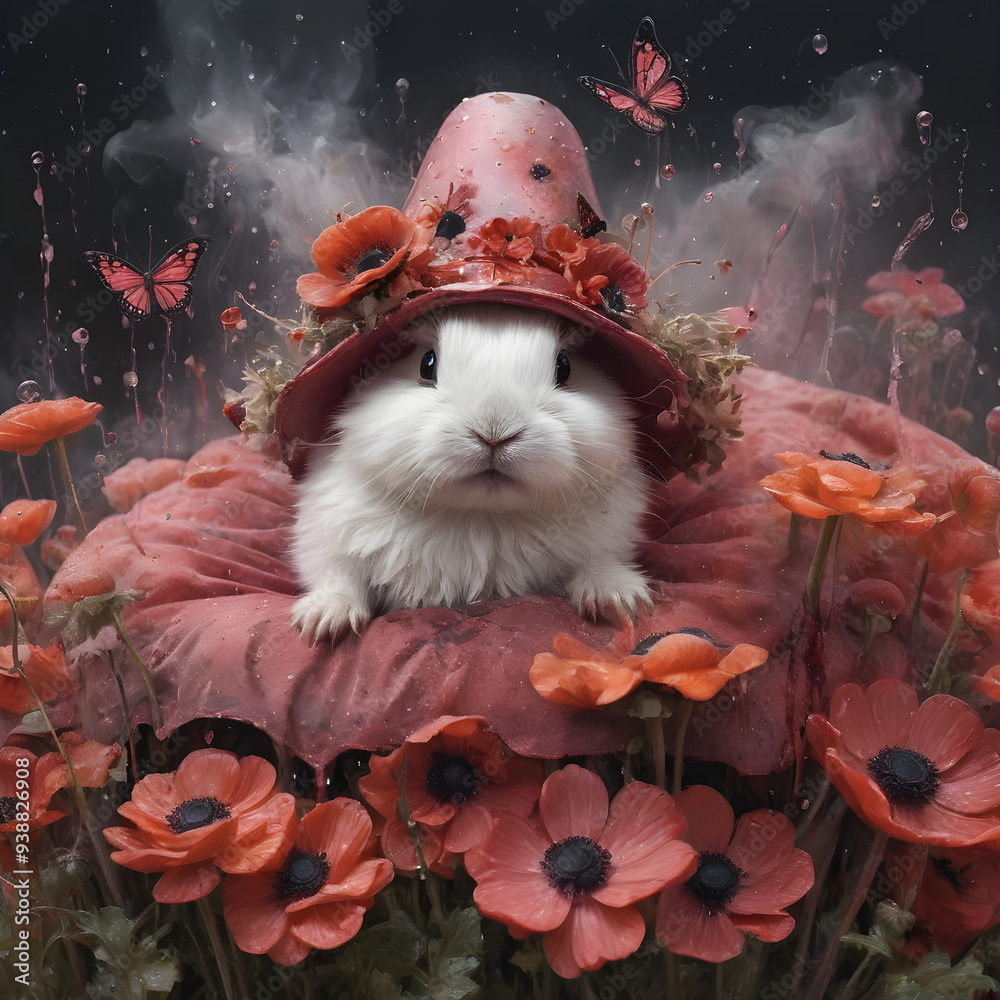 Pixies Rabbit Dive into a mesmerizing painting filled with visible brush strokes and ...