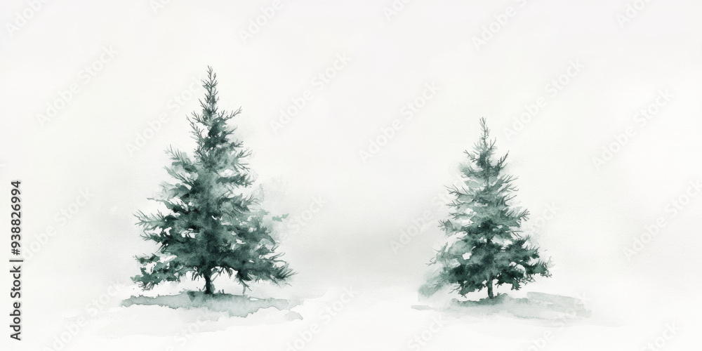 Two trees are standing in a snowy field Two trees are standing in a snowy field