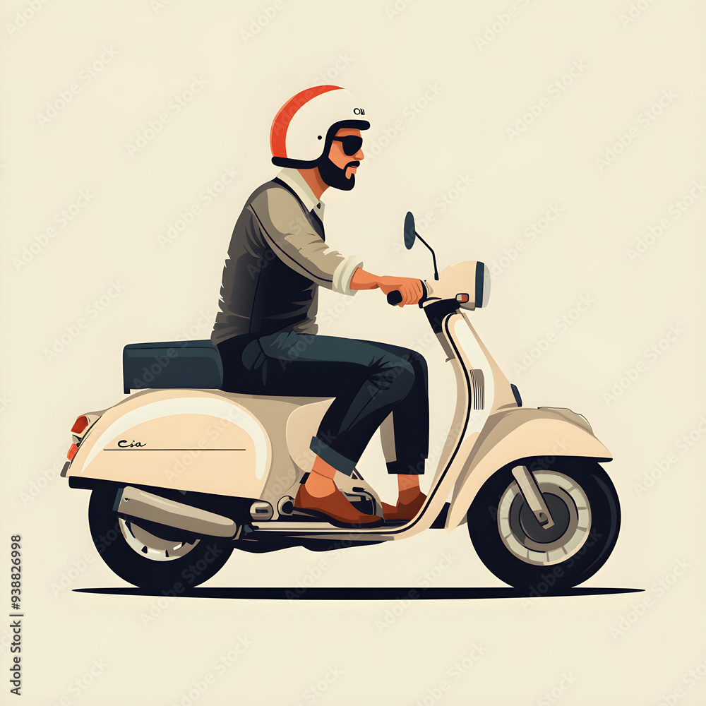 Indian character, riding Retro Scooter, flat vector design style Indian character, riding Retro Scooter, flat vector design style