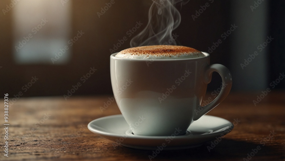 photo of a cup of warm coffee on the table in the morning made by AI generative