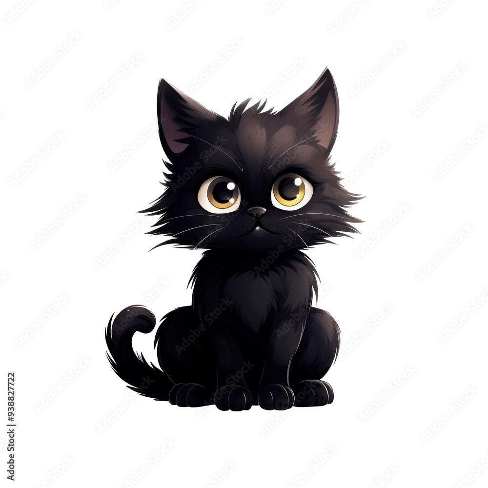 Cute black kitten with big eyes on a transparent background, perfect for pet-related marketing, children's products, and animal-themed designs. Concept: pets, charm, innocence, suitable for pet busine Cute black kitten with big eyes on a transparent background, perfect for pet-related marketing, children's products, and animal-themed designs. Concept: pets, charm, innocence, suitable for pet busine