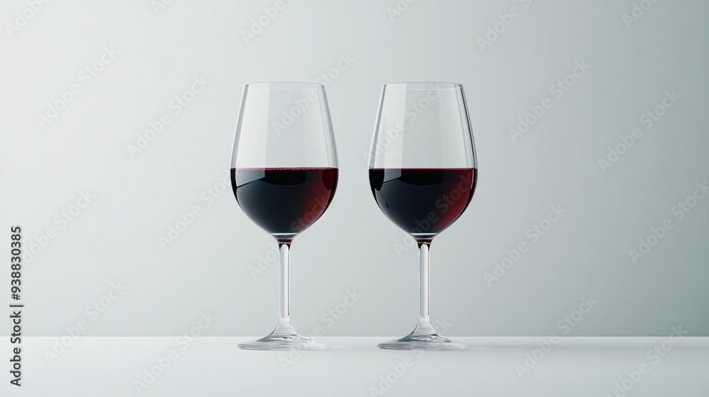 Two glasses of red wine on minimalist white background Two glasses of red wine on minimalist white background