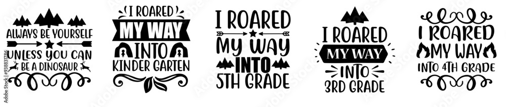 Naklejka premium Elegant Dinosaur Typographic Emblems, Hand Lettering Pack Vector Illustration for Newsletter, Sticker, Magazine