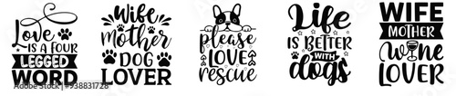Decorative Dog Lover Calligraphic Lettering, Calligraphy Set Vector Illustration for Poster, Greeting Card, Advertising