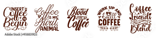 Minimalist Coffee Calligraphy, Quotes Set Vector Illustration for Flyer, Packaging, Logo