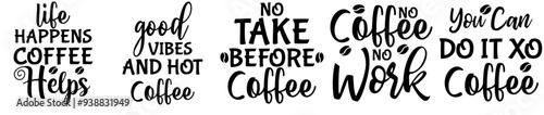 Simple Coffee Typographic Emblems, Calligraphic Lettering Collection Vector Illustration for Holiday Cards, Sticker, Flyer