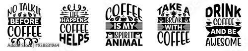 Minimalist Coffee Typographic Emblems, Calligraphy Set Vector Illustration for Printable, Announcement, T-Shirt Design