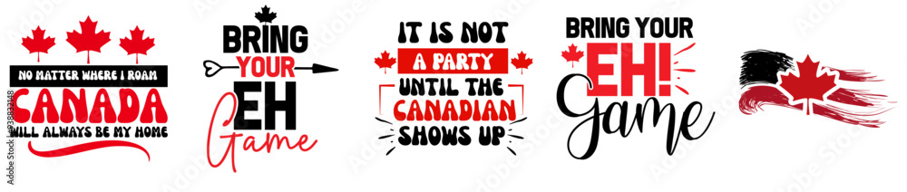 Cute Canada Day Phrases, Invitation Set Vector Illustration for Announcement, Poster, Label Cute Canada Day Phrases, Invitation Set Vector Illustration for Announcement, Poster, Label