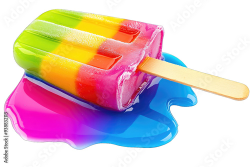 Colorful popsicle melting on a bright surface, perfect for summer cravings and delightful treats. photo