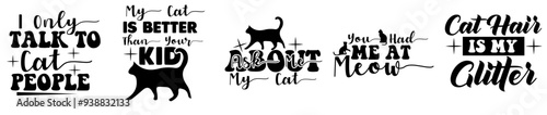 Modern Cat Trendy Retro Style Illustration, Calligraphy Bundle Vector Illustration for Greeting Card, Postcard, Stationery