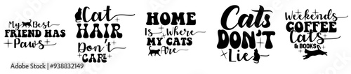 Simple Cat Typographic Emblems, Labels And Badges Set Vector Illustration for Advertisement, Packaging, Stationery