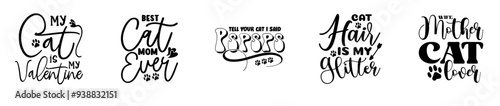 Cute Cat Calligraphic Lettering, Calligraphy Collection Vector Illustration for Advertising, Book Cover, Printable