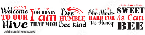Decorative Bee Hand Lettering, Typography Bundle Vector Illustration for Flyer, Stationery, Motion Graphics