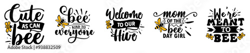 Modern Bee Invitation, Calligraphic Lettering Collection Vector Illustration for Book Cover, Flyer, Gift Card