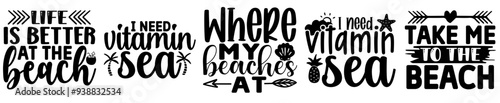 Classic Beach Trendy Retro Style Illustration, Phrases Bundle Vector Illustration for Label, Announcement, Advertisement