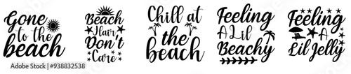 Modern Beach Calligraphic Lettering, Invitation Bundle Vector Illustration for Social Media Post, T-Shirt Design, Holiday Cards