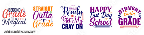 Cute Back To School Typography, Hand Lettering Set Vector Illustration for Brochure, Label, Greeting Card