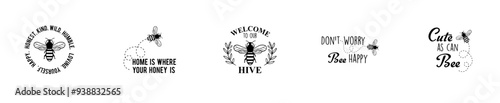 Creative Bee Trendy Retro Style Illustration, Phrases Bundle Vector Illustration for Flyer, Magazine, Vouchers
