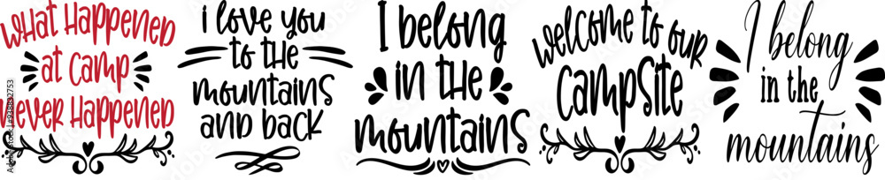 Minimalist Adventure Camping Inscriptions, Invitation Collection Vector Illustration for Mug Design, Bookmark, Logo Minimalist Adventure Camping Inscriptions, Invitation Collection Vector Illustration for Mug Design, Bookmark, Logo