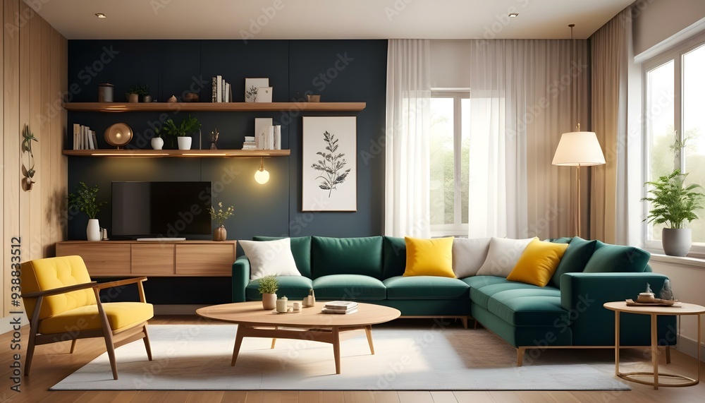 Photo modern style interior room 3d illustration Photo modern style interior room 3d illustration