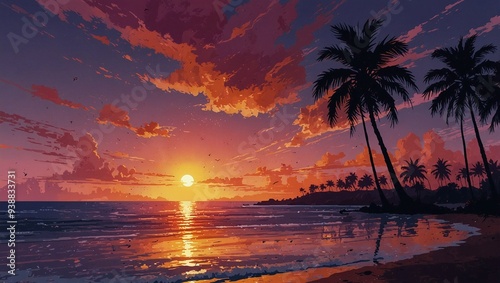 illustration of beach scenery in the afternoon made by AI generative