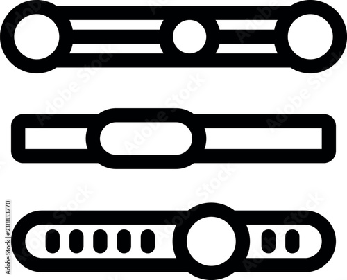 Set of three different scroll bars with handles, indicating progress or level