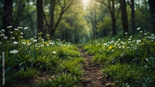 photo of garden scenery with lots of green plants in the morning in spring made by AI generative