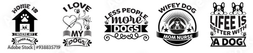 Modern Dog Invitation, Inscriptions Collection Vector Illustration for Announcement, Advertising, Postcard