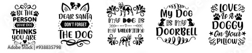 Decorative Dog Phrases, Typographic Emblems Bundle Vector Illustration for Poster, Printable, Magazine