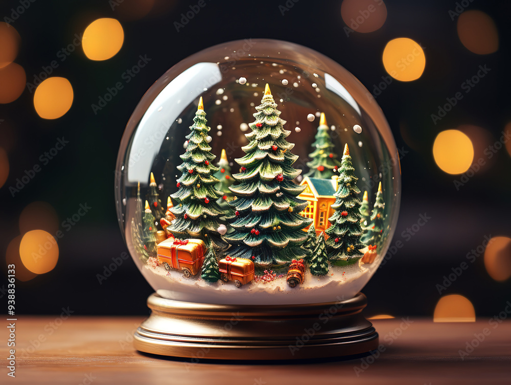 Superb Flat christmas snowball globe with tree Superb Flat christmas snowball globe with tree