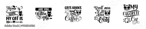Colourful Cat Typography, Quotes Pack Vector Illustration for T-Shirt Design, Postcard, Presentation
