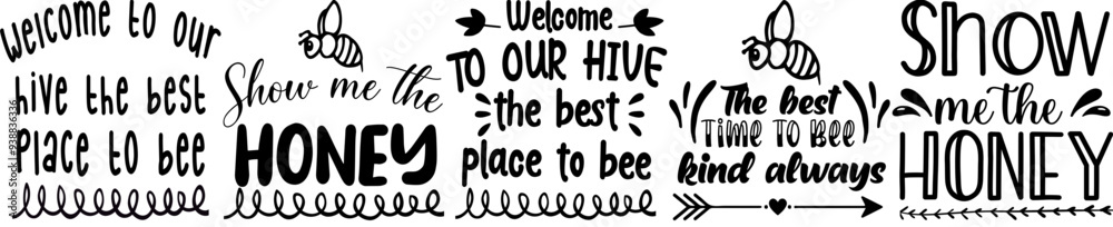 Decorative Bee Hand Lettering, Inscriptions Bundle Vector Illustration for Printable, Vouchers, Stationery Decorative Bee Hand Lettering, Inscriptions Bundle Vector Illustration for Printable, Vouchers, Stationery