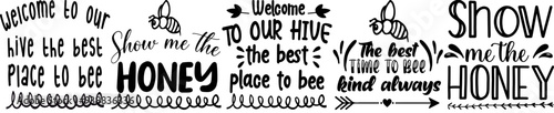 Decorative Bee Hand Lettering, Inscriptions Bundle Vector Illustration for Printable, Vouchers, Stationery
