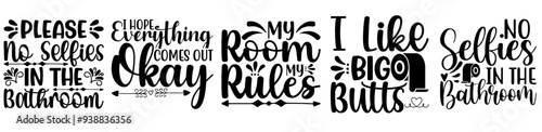 Elegant Bathroom Hand Lettering, Calligraphic Lettering Set Vector Illustration for Postcard, Motion Graphics, Label