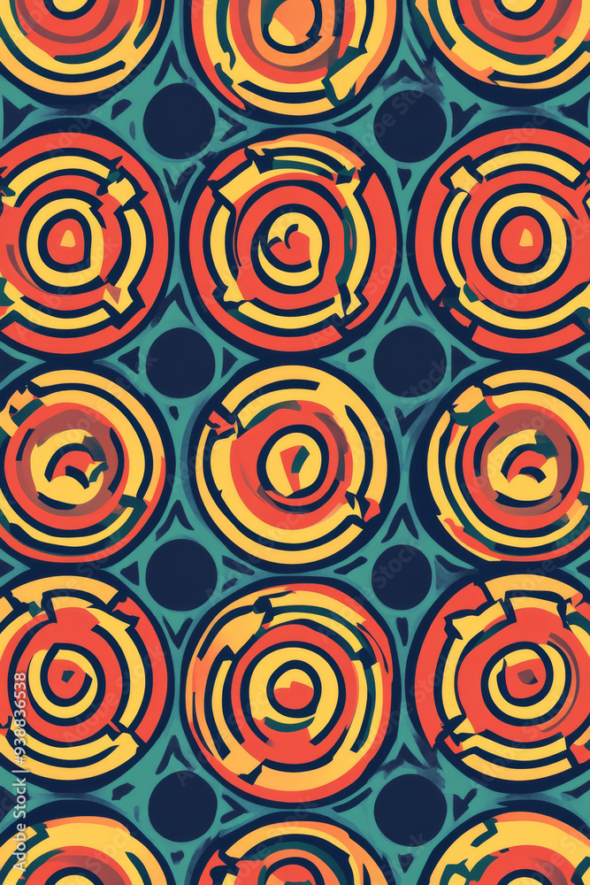 A colorful pattern of circles and squares
