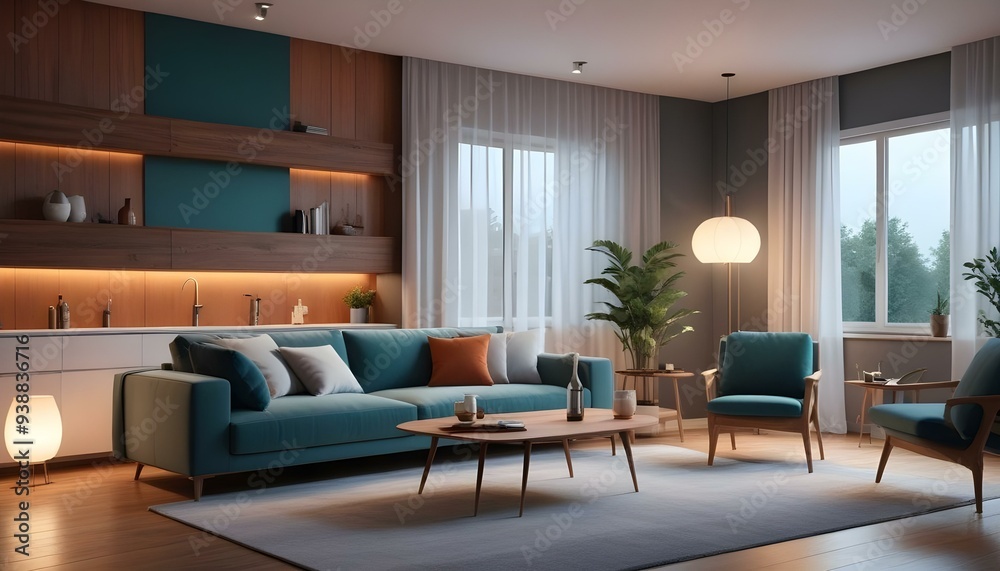 Photo modern style interior room 3d illustration Photo modern style interior room 3d illustration